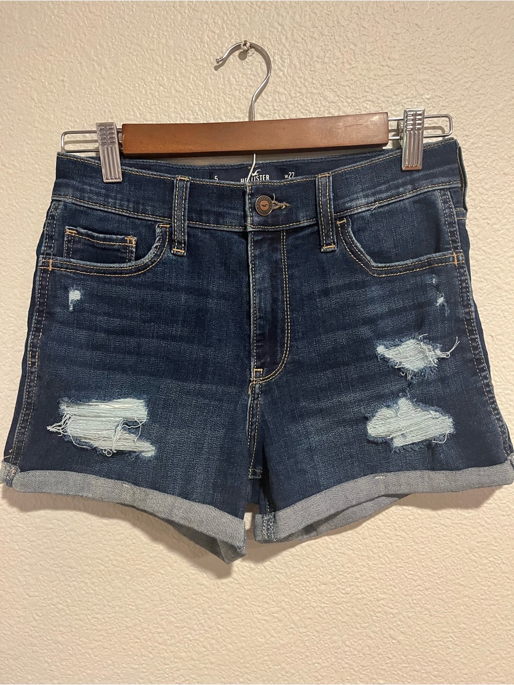 Hollister High Rise Distressed Shorts Stretch Cotton Blend 27